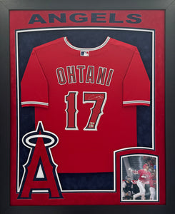 Los Angeles Angels Shohei Ohtani Hand Signed Autographed Authentic Red Jersey Framed & Double Suede Matted with XL 3D Logo Fanatics COA