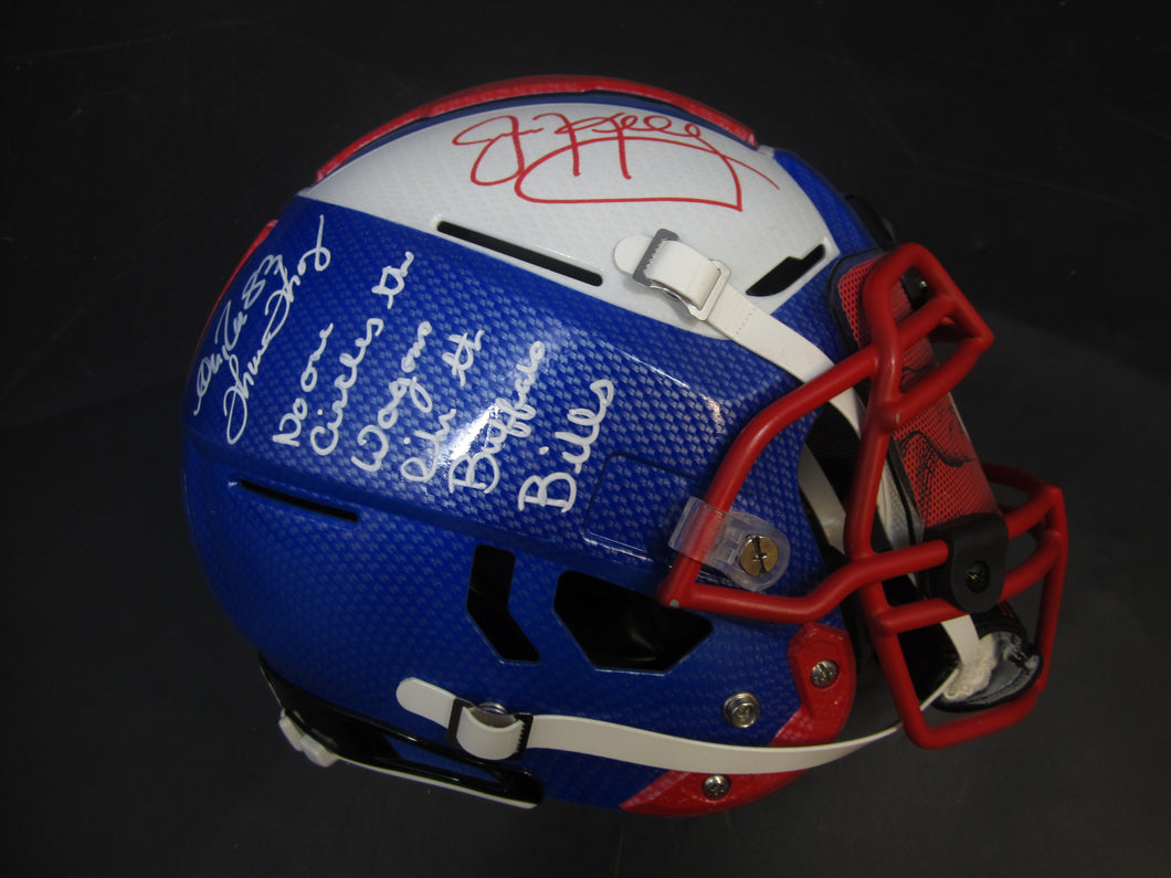 Buffalo Bills Jim Kelly, Andre Reed, & Thurman Thomas Triple Signed Full-Size Authentic Helmet with No One Circles the Wagon like the Buffalo Bills Inscription & JSA COA