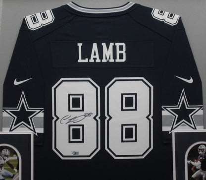 Dallas Cowboys CeeDee Lamb Hand Signed Autographed Authentic Blue Jersey Framed & Matted with FANATICS Authentic COA