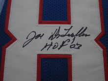 Load image into Gallery viewer, Buffalo Bills Joe DeLamielleure Hand Signed Autographed Custom Blue Jersey with HOF 02 Inscription Framed &amp; Matted with JSA COA