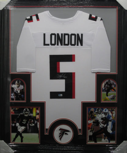 Atlanta Falcons Drake London Hand Signed Autographed Custom White Jersey Framed with Matting Includes Beckett COA