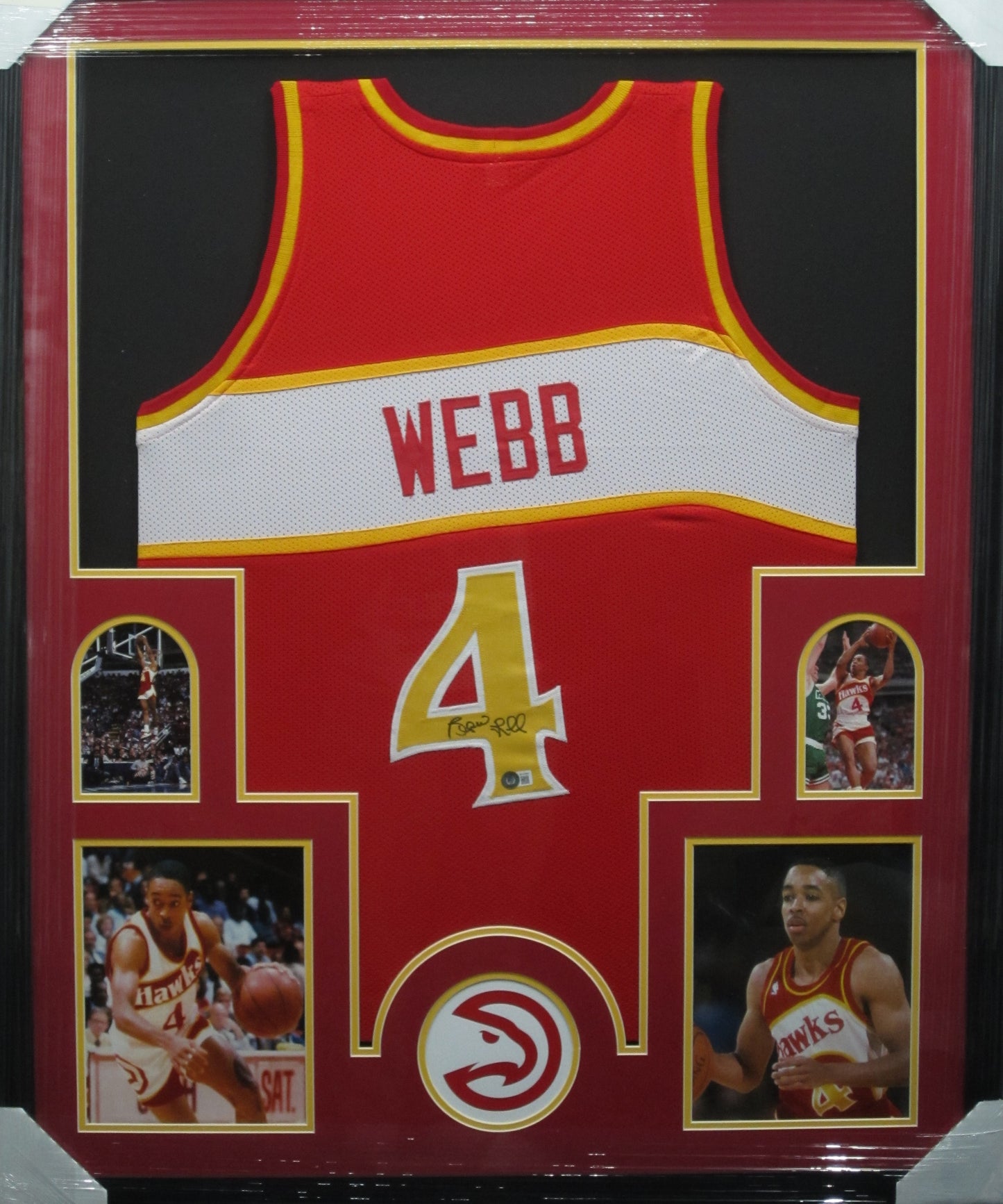 Atlanta Hawks Spud Webb Hand Signed Autographed Custom Red Jersey Framed & Matted with BECKETT COA