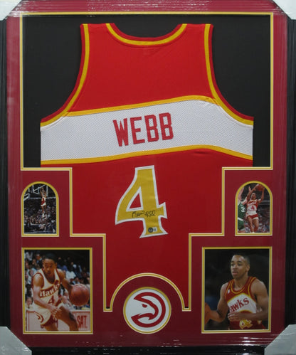 Atlanta Hawks Spud Webb Hand Signed Autographed Custom Red Jersey Framed & Matted with BECKETT COA