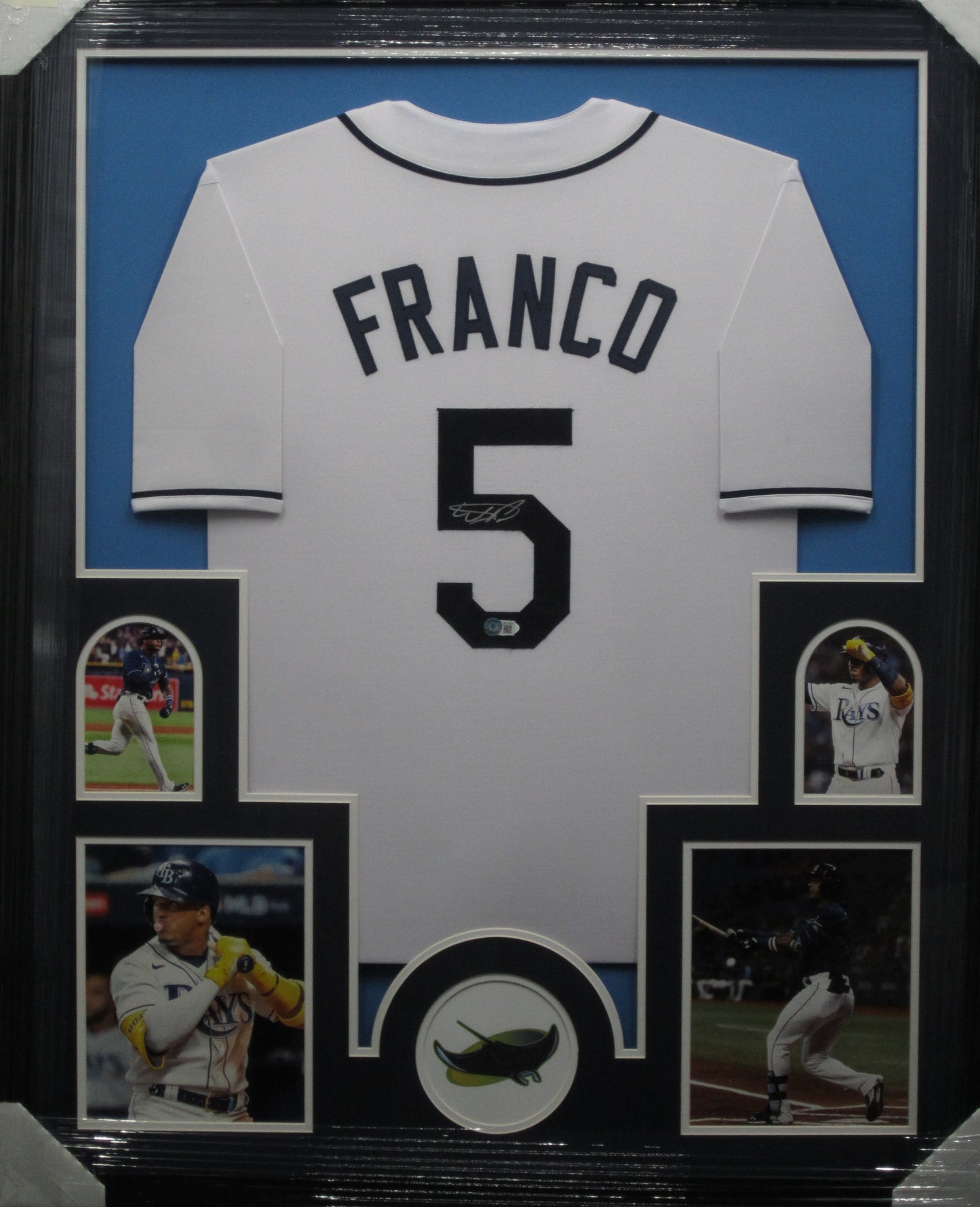Tampa Bay Rays Wander Franco Hand Signed Autographed Custom White Jersey Framed & Matted with BECKETT COA