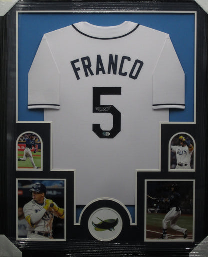 Tampa Bay Rays Wander Franco Hand Signed Autographed Custom White Jersey Framed & Matted with BECKETT COA