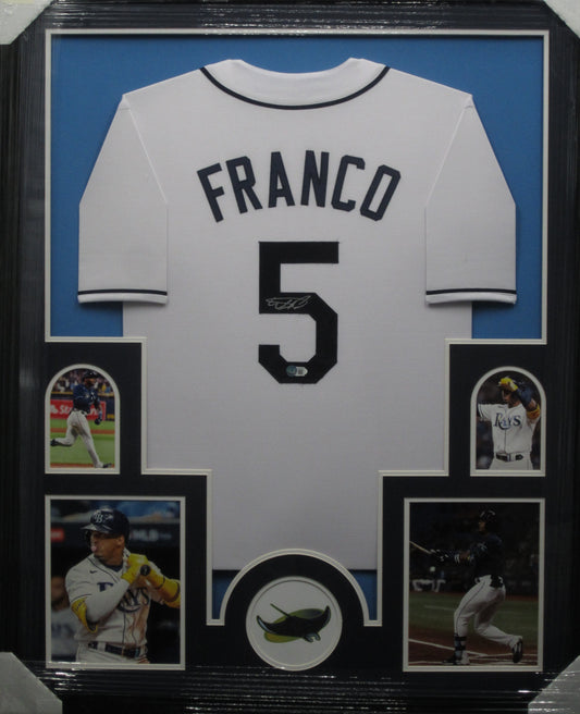 Tampa Bay Rays Wander Franco Hand Signed Autographed Custom White Jersey Framed & Matted with BECKETT COA