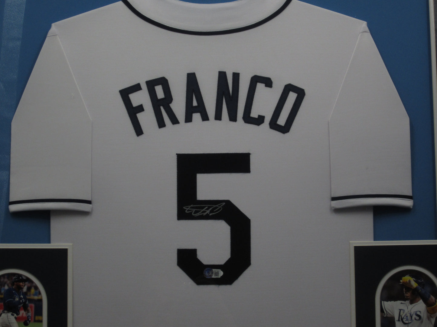 Tampa Bay Rays Wander Franco Hand Signed Autographed Custom White Jersey Framed & Matted with BECKETT COA