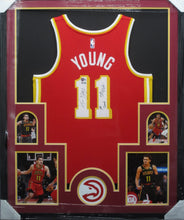 Load image into Gallery viewer, Atlanta Hawks Trae Young ROOKIE AUTOGRAPH Signed Jersey with 1st Round 5th Pick Inscription Framed &amp; Matted with BECKETT COA &amp; Player COA