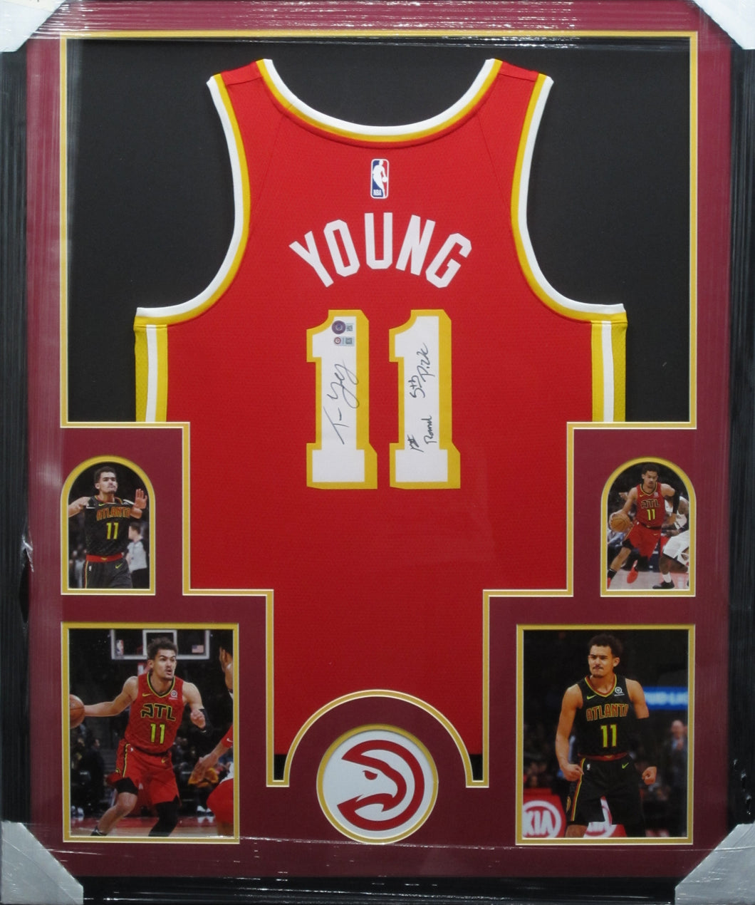 Atlanta Hawks Trae Young ROOKIE AUTOGRAPH Signed Jersey with 1st Round 5th Pick Inscription Framed & Matted with BECKETT COA & Player COA