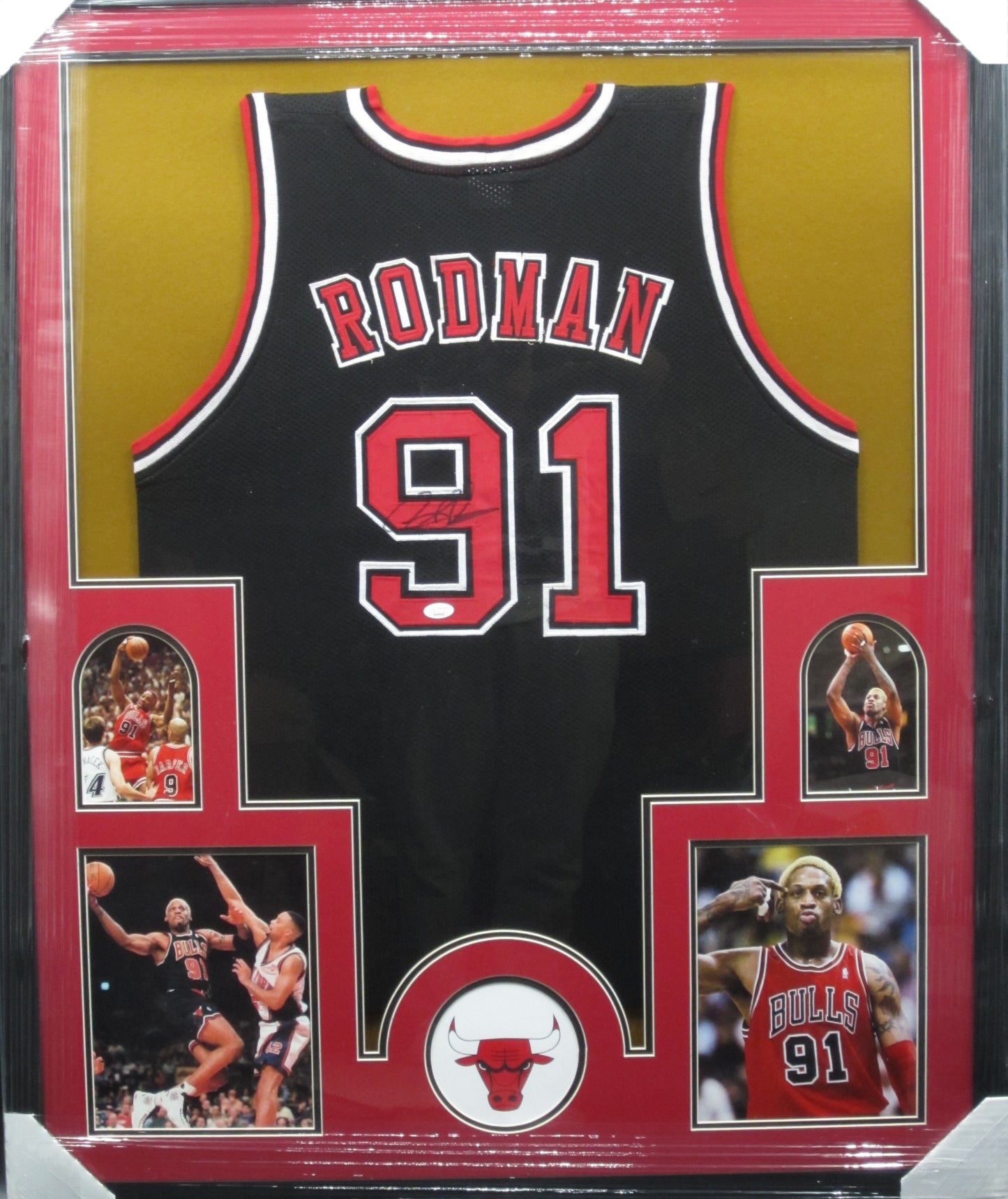 Chicago Bulls Dennis Rodman Hand Signed Autographed Custom Black Jersey Framed & Matted with JSA COA