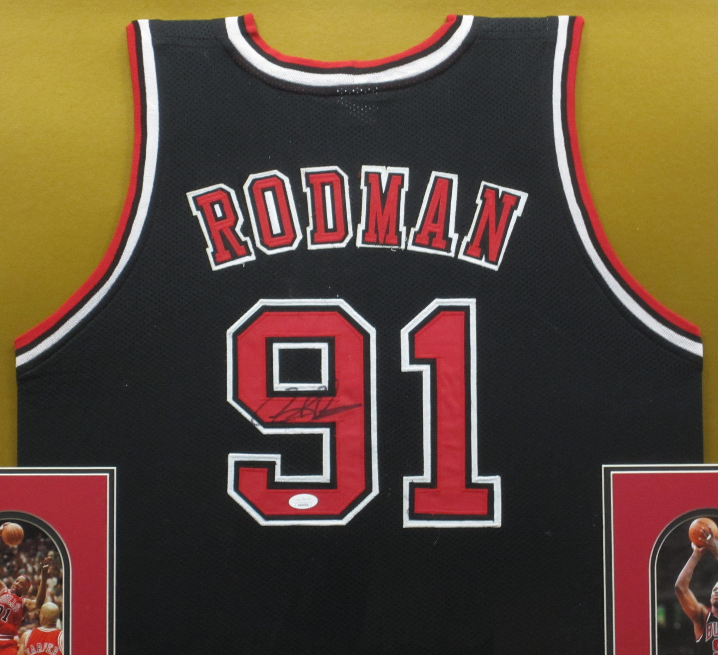 Chicago Bulls Dennis Rodman Hand Signed Autographed Custom Black Jersey Framed & Matted with JSA COA