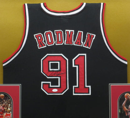 Chicago Bulls Dennis Rodman Hand Signed Autographed Custom Black Jersey Framed & Matted with JSA COA