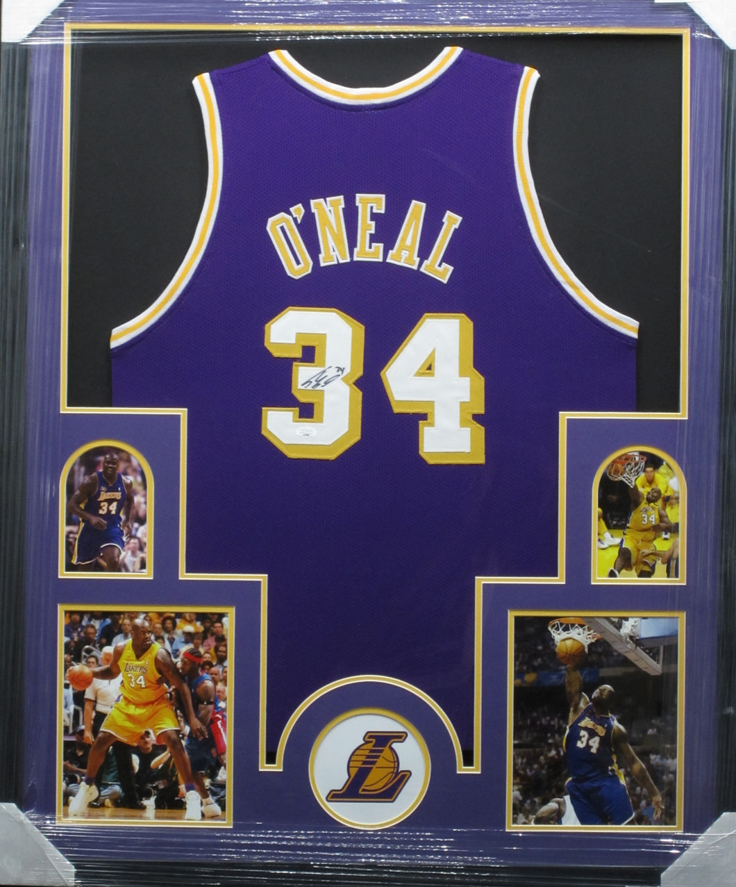 Los Angeles Lakers Shaquille O'Neal Signed Jersey Framed & Matted with JSA COA