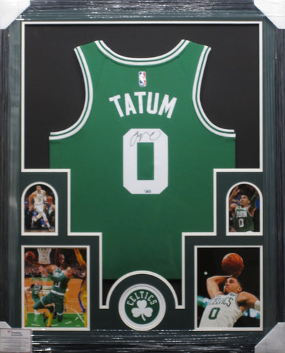 Boston Celtics Jayson Tatum Hand Signed Autographed Custom Green Jersey Framed & Matted with FANATICS Authentic COA