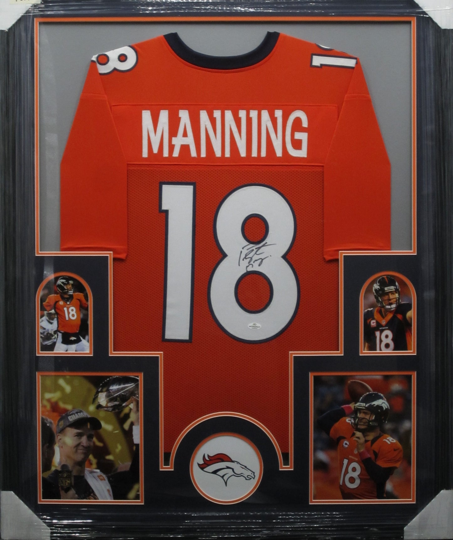 Denver Broncos Peyton Manning Hand Signed Autographed Custom Orange Jersey Framed & Matted with COA