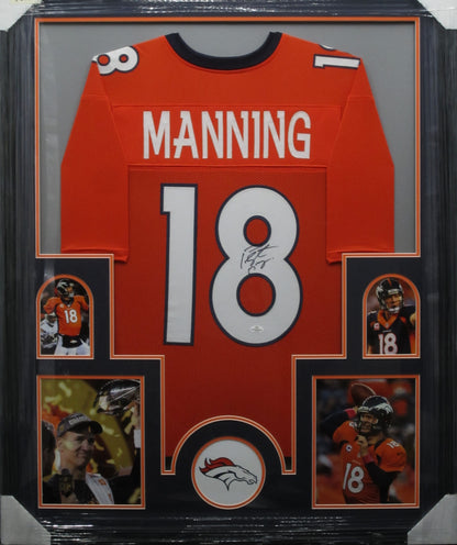 Denver Broncos Peyton Manning Hand Signed Autographed Custom Orange Jersey Framed & Matted with COA
