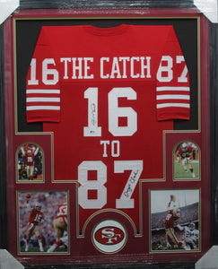 San Francisco 49ers Joe Montana and Dwight Clark Dual Signed THE CATCH Jersey Framed & Matted with BECKETT COA