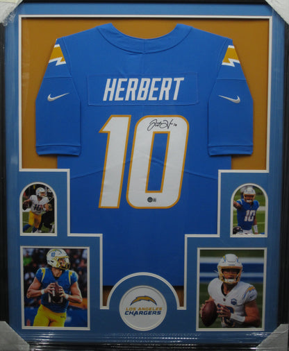 Los Angeles Chargers Justin Herbert Hand Signed Autographed Authentic Blue Jersey Framed & Matted with BECKETT COA