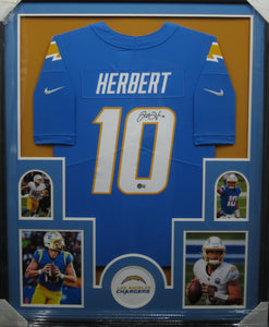 Los Angeles Chargers Justin Herbert SIGNED Framed Matted Jersey BECKETT COA