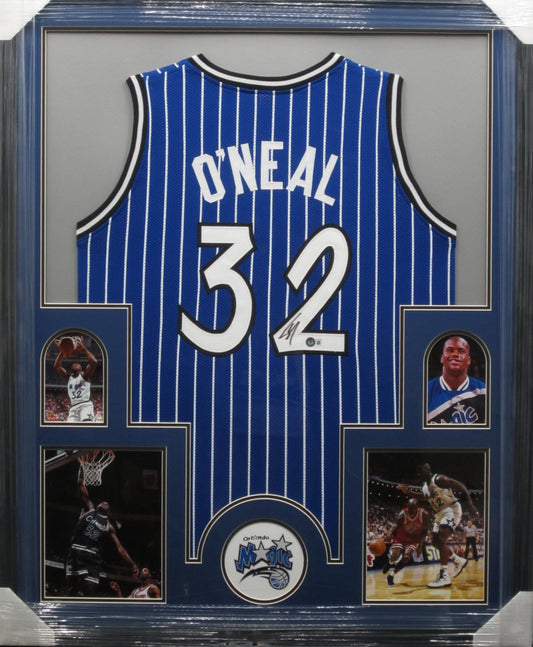 Orlando Magic Shaquille O'Neal Hand Signed Autographed Custom Pin Striped Jersey Framed & Matted with BECKETT COA