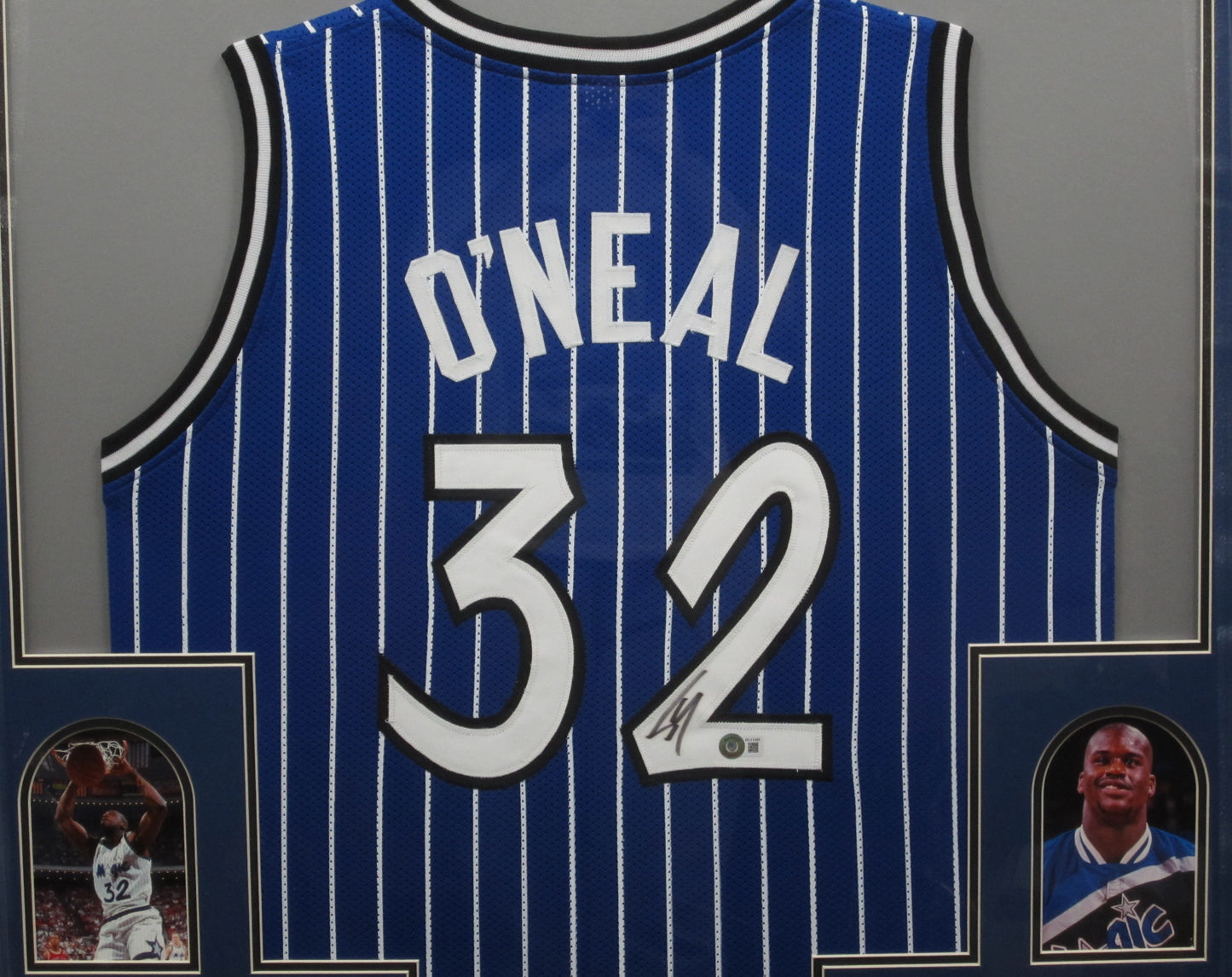 Orlando Magic Shaquille O'Neal Hand Signed Autographed Custom Pin Striped Jersey Framed & Matted with BECKETT COA
