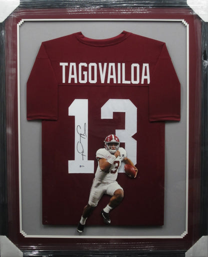 Alabama Crimson Tide Tua Tagovailoa Hand Signed Autographed Maroon Jersey Framed & Matted with BECKETT COA