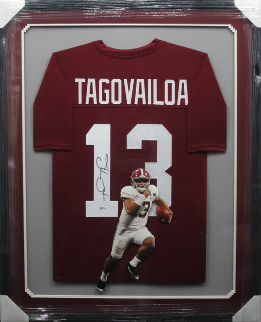 Alabama Crimson Tide Tua Tagovailoa Hand Signed Autographed Maroon Jersey Framed & Matted with BECKETT COA