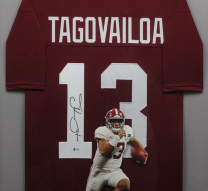 Alabama Crimson Tide Tua Tagovailoa Hand Signed Autographed Maroon Jersey Framed & Matted with BECKETT COA