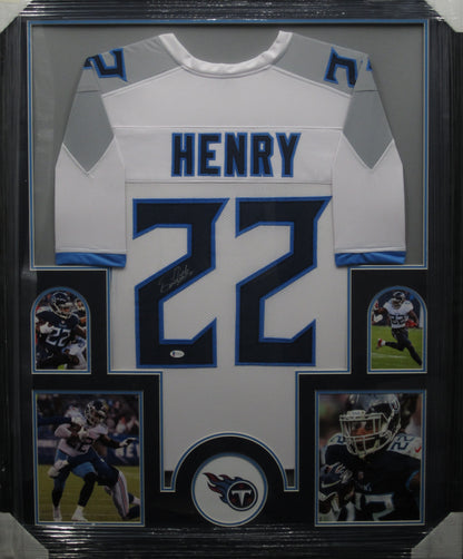 Tennessee Titans Derrick Henry Hand Signed Autographed White Jersey Framed & Matted with BECKETT COA
