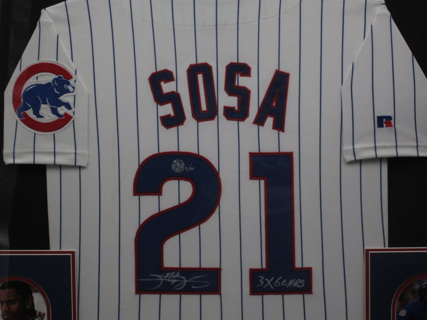 Chicago Cubs Sammy Sosa Hand Signed Autographed Authentic Pin Striped Jersey with 3X 60 HRS Inscription Framed & Matted with COA