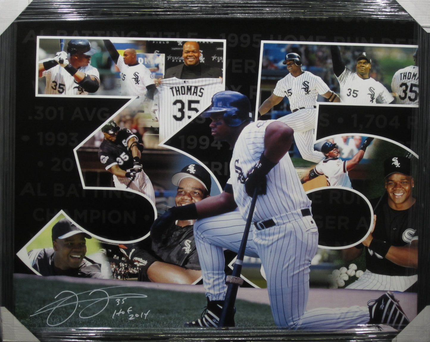Chicago White Sox Frank Thomas Hand Signed Autographed Large Collage Canvas with Hof 2014 Inscription Framed & Matted with JSA COA