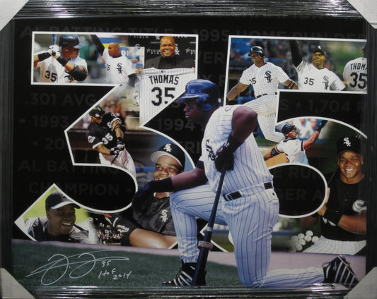 Chicago White Sox Frank Thomas Hand Signed Autographed Large Collage Canvas with Hof 2014 Inscription Framed & Matted with JSA COA