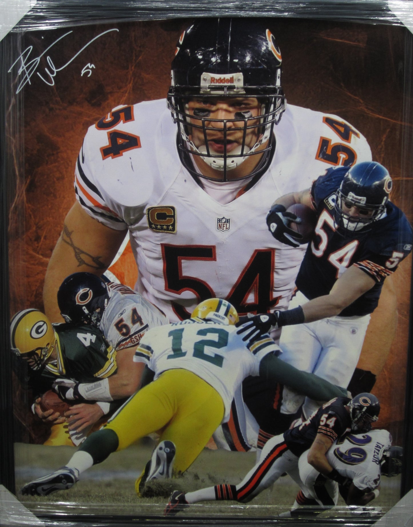 Brian Urlacher Hand Signed Autographed Large NFL Collage Canvas Custom Framed & Matted with JSA COA