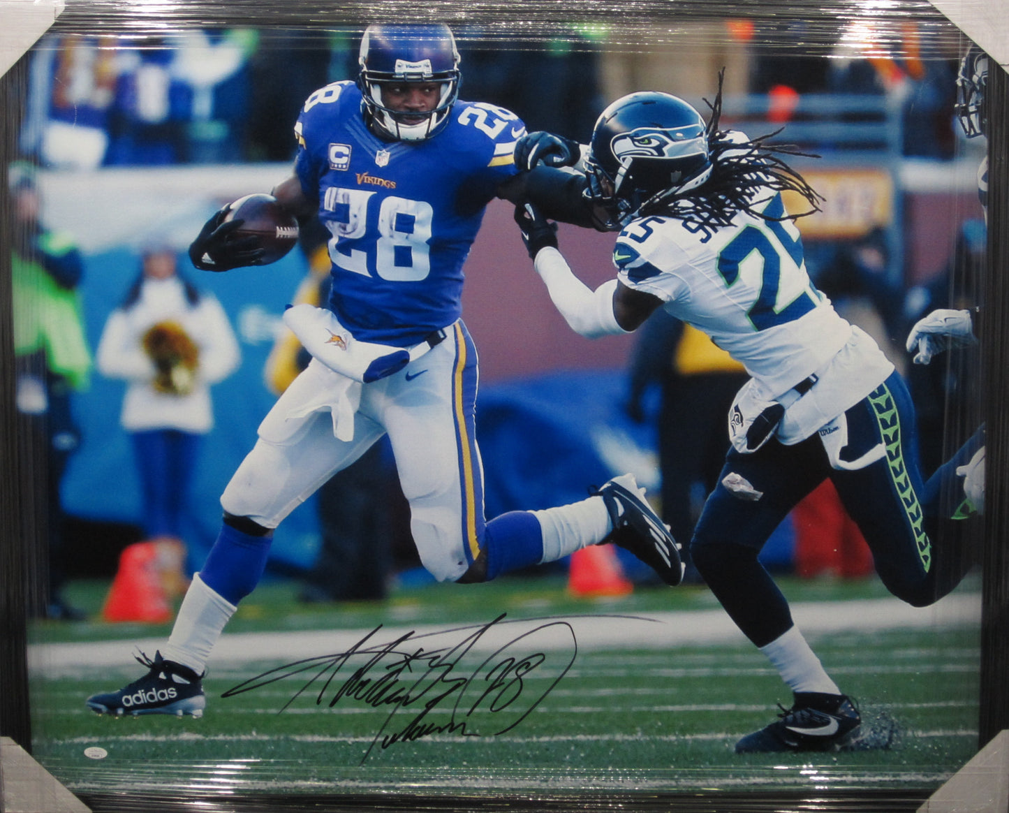 Minnesota Vikings Adrian Peterson Hand Signed Autographed Large Canvas Framed & Matted with JSA COA