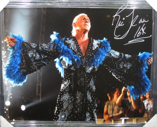 American Professional Wrestler Ric Flair Hand Signed Autographed Large Canvas with 16X Inscription Custom Framed & Matted with JSA COA
