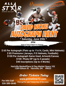 David Njoku Pre-Sale ticket for autograph signing on Flat Item, Photo up to 11x14, Card, or Mini Helmet