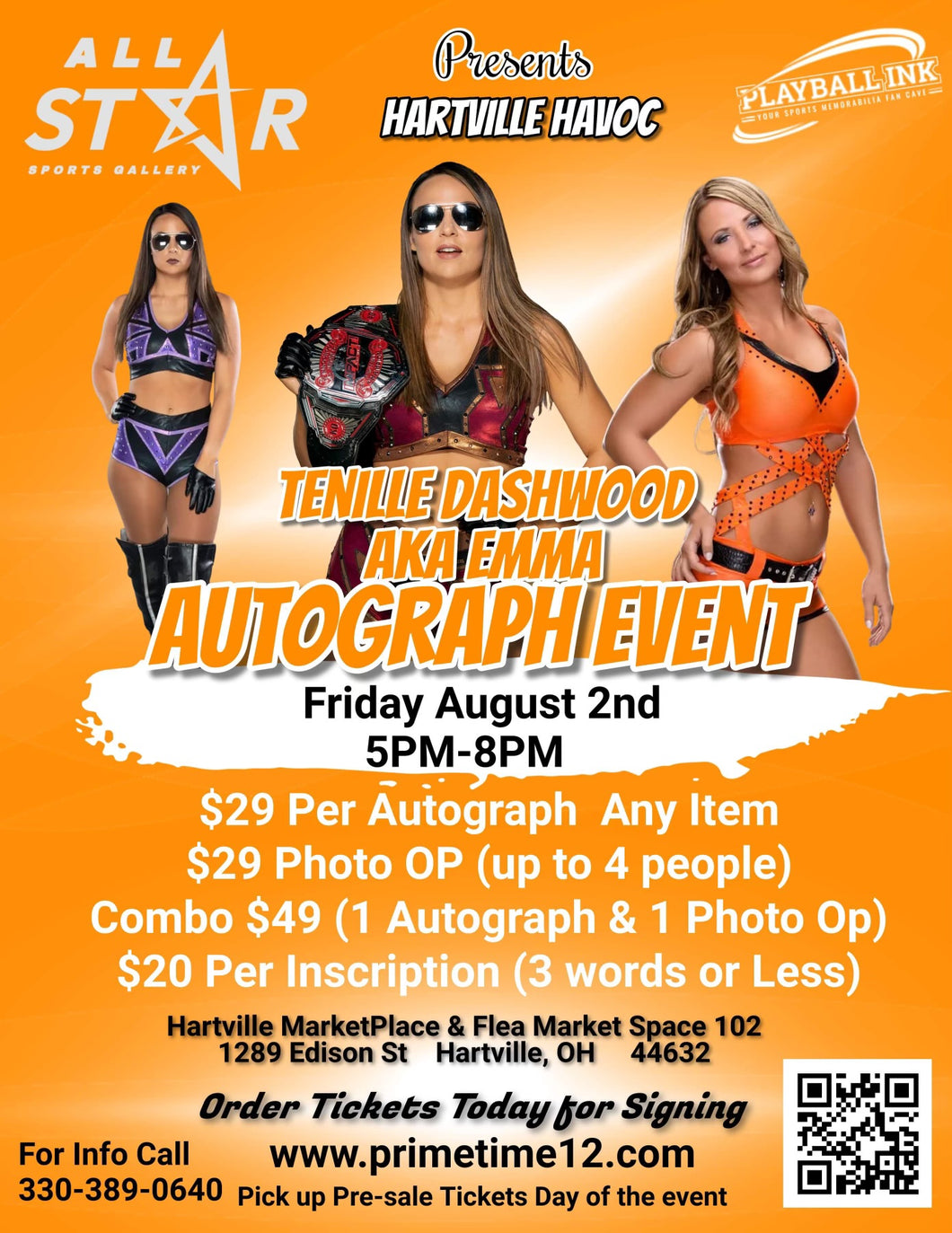 Tenille Dashwood AKA EMMA Pre-Sale ticket for autograph signing add on Inscription THIS IS NOT FOR AN AUTOGRAPH THIS IS TO HAVE HER ADD SOMETHING EXTRA TO YOUR AUTOGRAPH (3 Words Max)