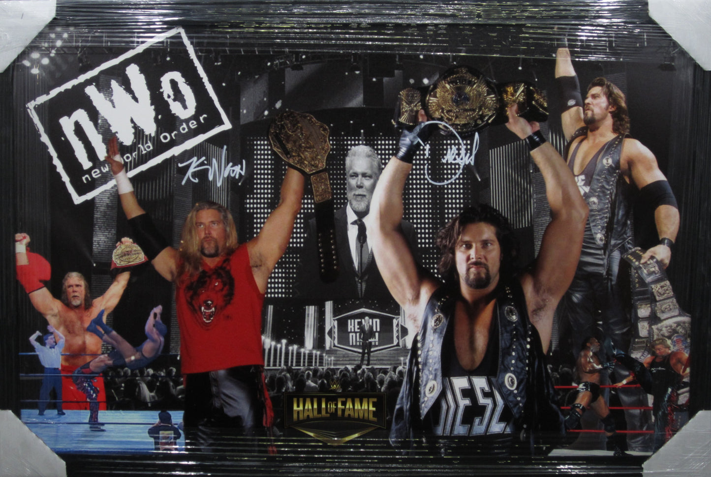 American Professional Wrestler Kevin "Diesel" Nash Hand Signed Autographed Large Collage Canvas Custom Framed & Matted with PSA COA