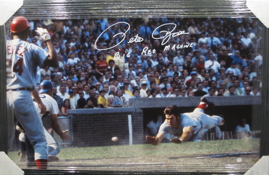 Cincinnati Reds Pete Rose Hand Signed Autographed Large Canvas with BIG RED MACHINE Inscription Framed & Matted with PSA COA