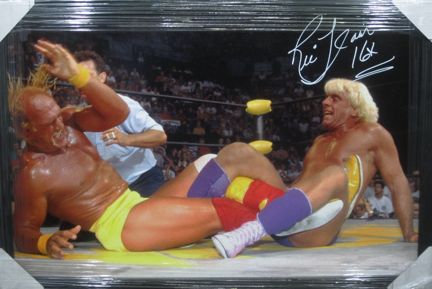 American Professional Wrestler Ric Flair Hand Signed Autographed Large Canvas with 16X Inscription Custom Framed & Matted with JSA COA