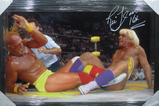 American Professional Wrestler Ric Flair Hand Signed Autographed Large Canvas with 16X Inscription Custom Framed & Matted with JSA COA