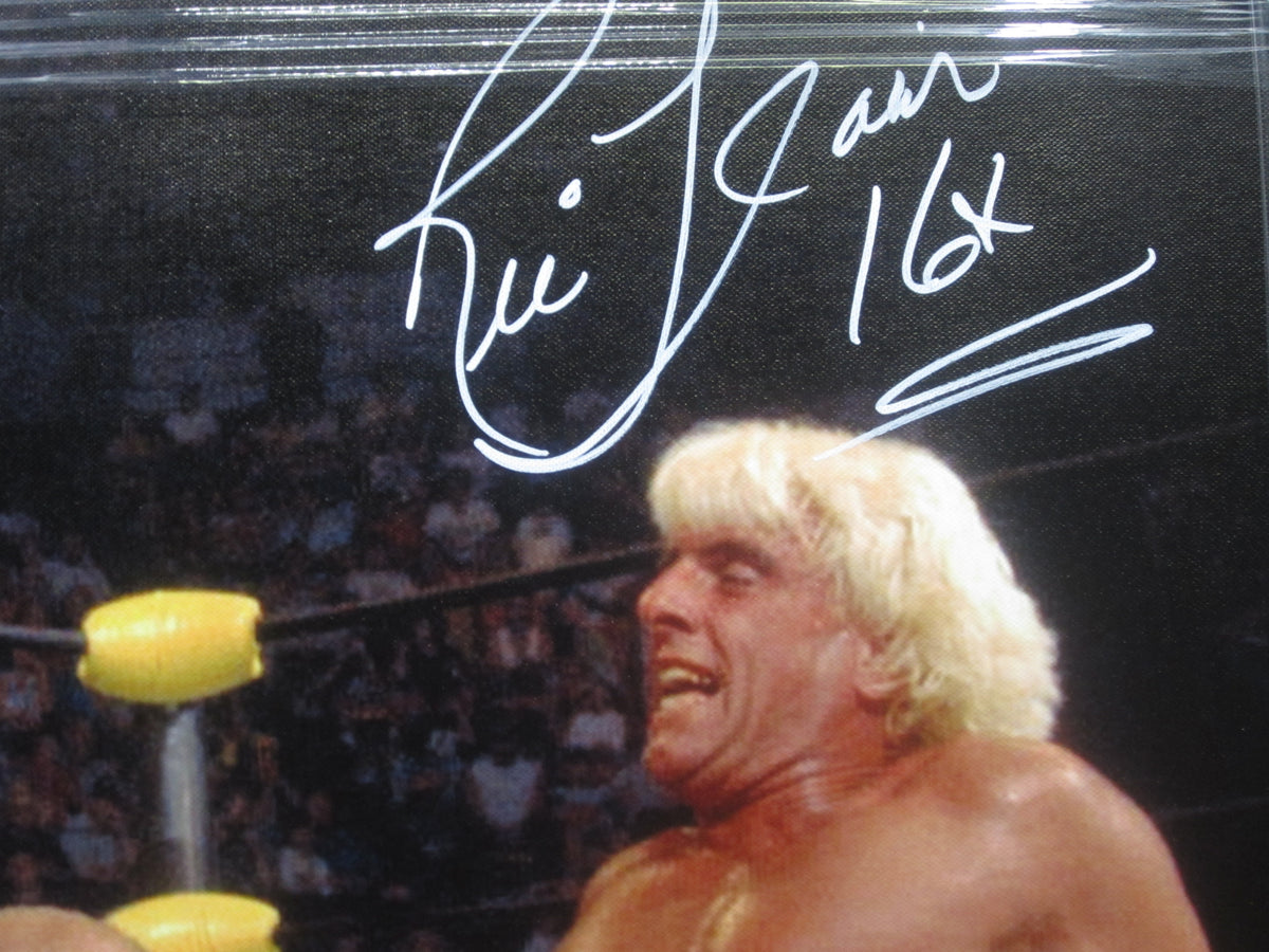 American Professional Wrestler Ric Flair Hand Signed Autographed Large Canvas with 16X Inscription Custom Framed & Matted with JSA COA