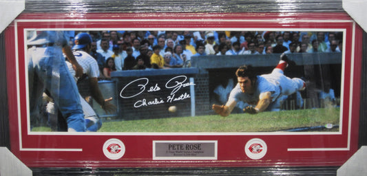 Cincinnati Reds Pete Rose Hand Signed Autographed Panoramic Photo with Hit King, 4256, 3X W.S. Champ, & 17X All Star Inscriptions Custom Framed & Matted with PSA COA