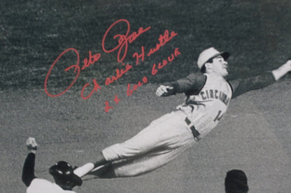 Cincinnati Reds Pete Rose Hand Signed Autographed Large Photo with Charlie Hustle & 2X Gold Glove Inscriptions Custom Framed & Matted with PSA COA