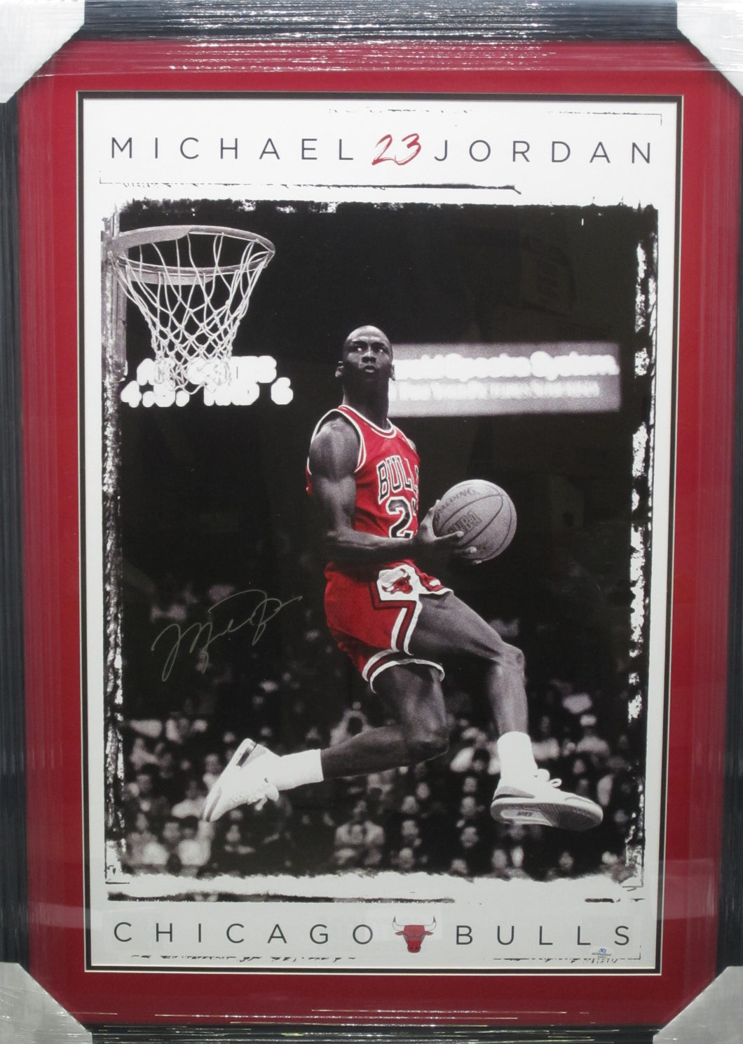 Chicago Bulls Michael Jordan Signed Large Poster Framed & Matted with COA