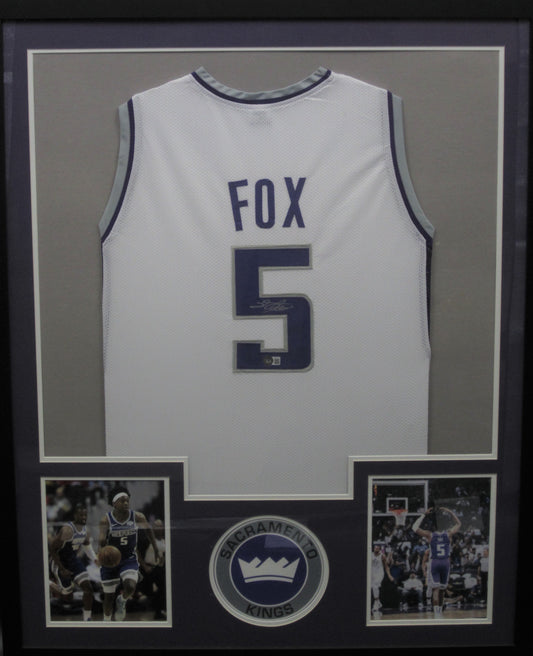 Sacramento Kings De'Aaron Fox Hand Signed Autographed Custom White Jersey Framed & Matted with BECKETT COA
