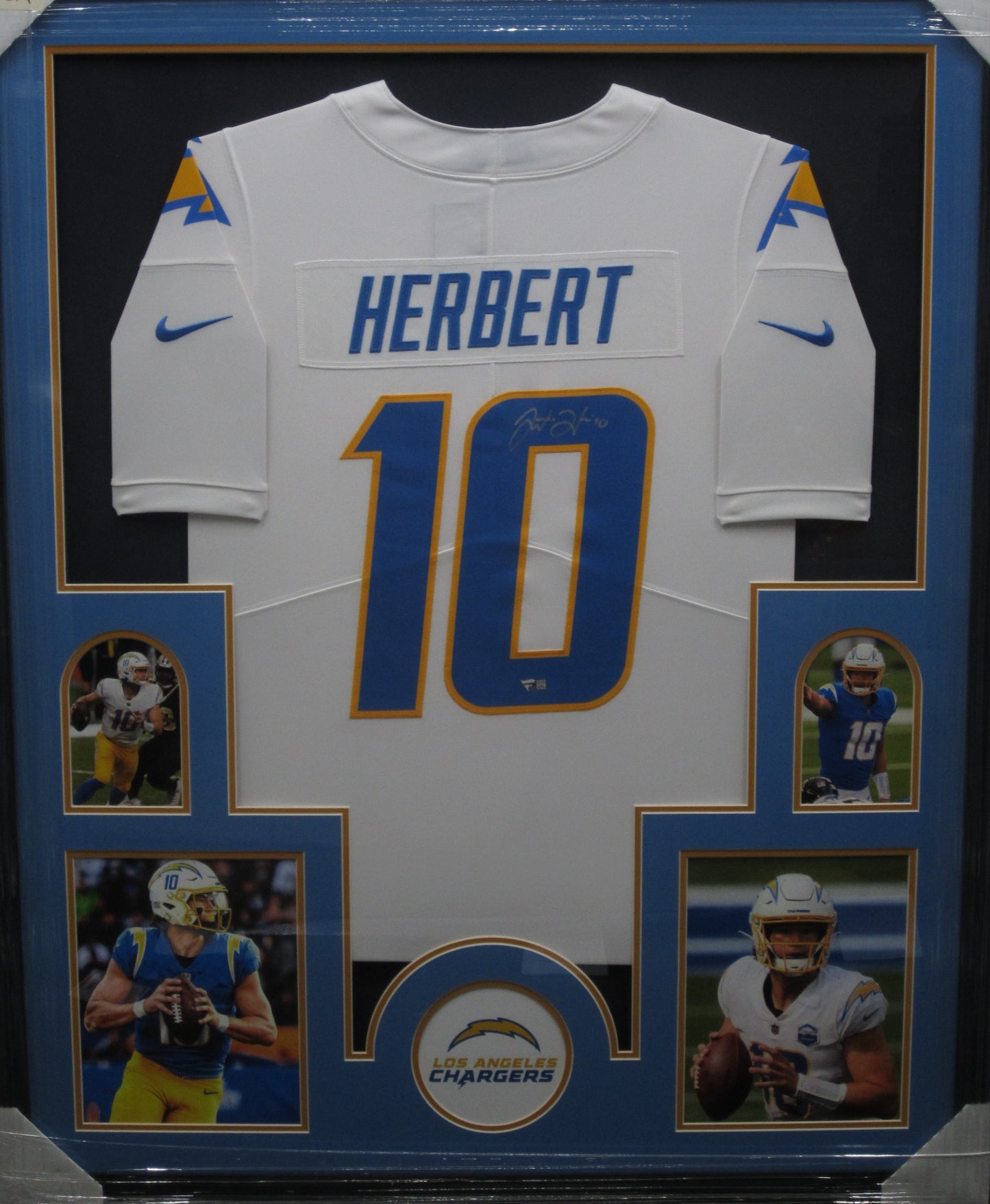 Los Angeles Chargers Justin Herbert Hand Signed Autographed Authentic White Jersey Framed & Matted with FANATICS Authentic COA