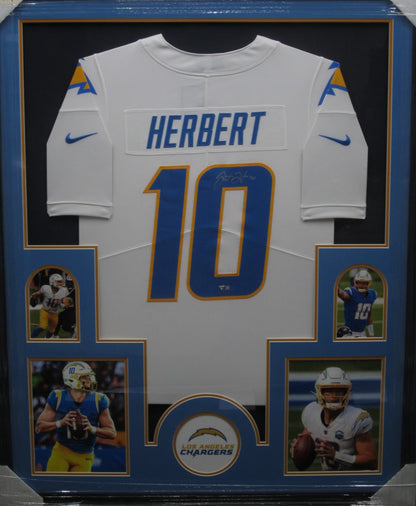 Los Angeles Chargers Justin Herbert Hand Signed Autographed Authentic White Jersey Framed & Matted with FANATICS Authentic COA