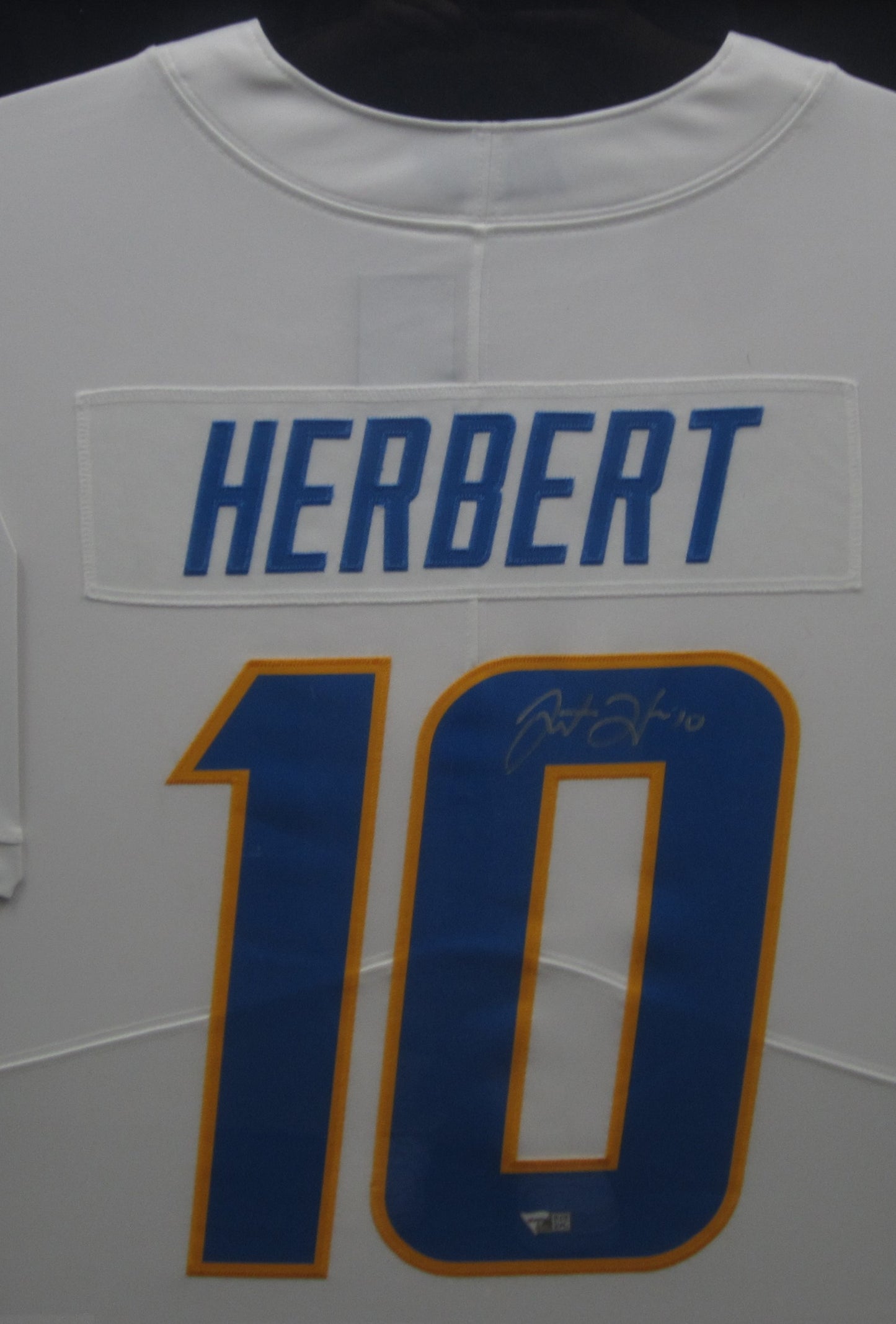 Los Angeles Chargers Justin Herbert Hand Signed Autographed Authentic White Jersey Framed & Matted with FANATICS Authentic COA