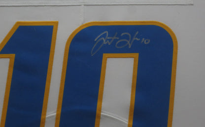 Los Angeles Chargers Justin Herbert Hand Signed Autographed Authentic White Jersey Framed & Matted with FANATICS Authentic COA
